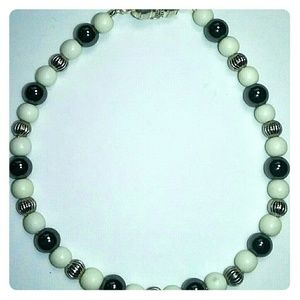 Hematite stone, white and Silver Bracelet